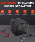 Heavy Duty Built Like A Tank 24V 25A Scissor Lift Battery Charger With Auto Shutoff And IP67 Waterproof Seal with cables.