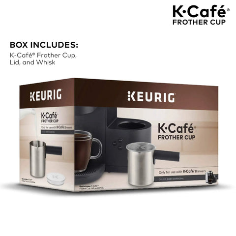 Non Dairy Milk Frother For K-Café Coffee Makers Only, Hot And Cold Frothing, 34-Ounce Capacity, Charcoal Finish, box packaging