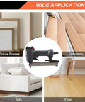 Heavy Duty Pneumatic Brad Nailer With 100 Nail Capacity And Slick Jam Clearing Tech For Smooth Carpentry Woodworking and DIY Projects displayed with different applications.