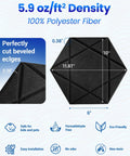 Kick The Echo To The Curb With Hexagon Acoustic Panels 12 Pack Self Adhesive Sound Proofing Foam Wall Tiles High Quality Polyester Fiber Noise Reduction Tiles For Room Treatment - Close-up of black hexagon panel with dimensions and eco-friendly features.