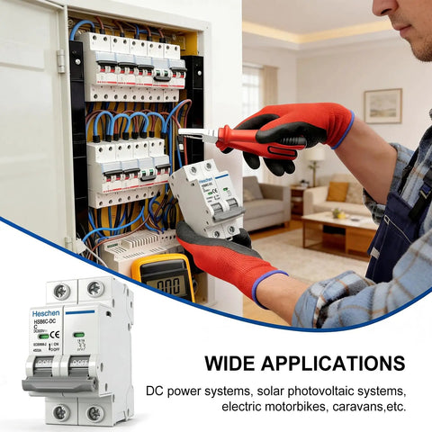 DC 500V 25A 2 Pole Photovoltaic Circuit Breaker For Solar PV System Grid DIN Rail Mount 35mm Non Polarized 4.5KA installed