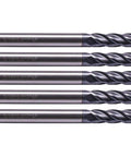 Five 3/16 in solid carbide square end mills, AlTiN coated, 4-flute, 30-degree helix, 2 in OAL