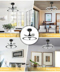 19 Inch Modern Ceiling Fan With Dimmable LED Light installed in dining, semi-outdoor, bedroom, and meeting room settings