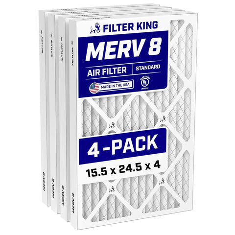 Long-Lasting MERV 8 Pleated Electrostatic Air Filter 15.5x24.5x4 Inch Four Pack For Dust And Allergen Control Made In USA