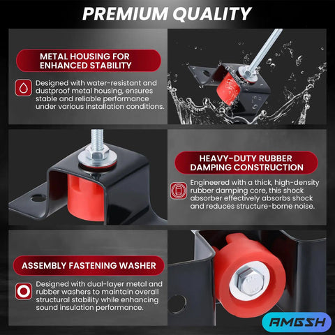 Heavy Duty Wall Vibration Isolators 4 Pack crafted for top shelf soundproofing, featuring durable metal housing and rubber dampers.