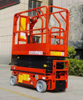 Straight Up Compact Scissor Lift Table Heavy Duty Mobile Material Hoist, compact size, orange color, ideal for workshops.