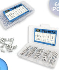 60 Piece Hammer Drive Rivets Aluminum Core Set With Round Head Blind Rivets M5 7mm 9mm 11mm in clear case for DIY