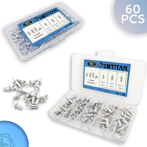 60 Piece Hammer Drive Rivets Aluminum Core Set With Round Head Blind Rivets M5 7mm 9mm 11mm in clear case for DIY