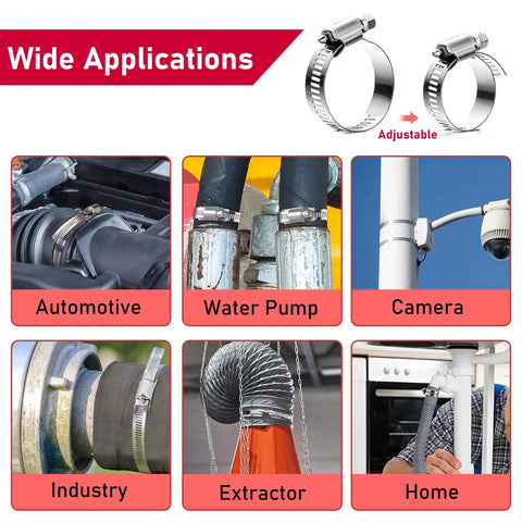 Do It Yourself Adjustable Stainless Steel Hose Clamp Kit With 9.8 Ft Worm Gear Band And 6 Heavy Duty Fasteners applications
