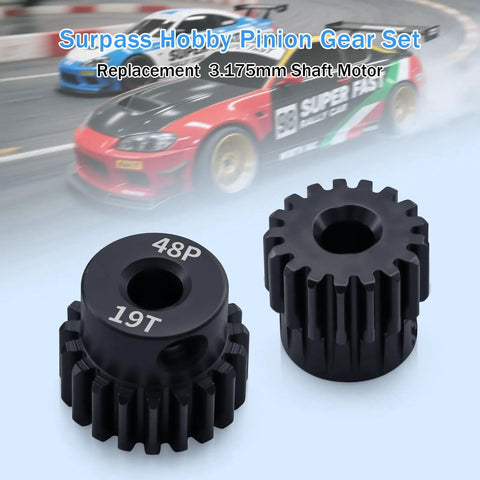 5 Piece 48P Pinion Gear Set 17T 18T 19T 20T 21T For 3.175mm Shafts With Hex Key Beef Up Your 1 10 Scale RC Cars Traxxas HSP Arrma HPI Axial Tamiya Losi Brushless Motors, two gears shown
