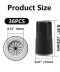 36 Pack Waterproof Wire Nut Connectors For Outdoor Electrical Wiring, Weatherproof Twist-On Caps, Black, size dimensions shown