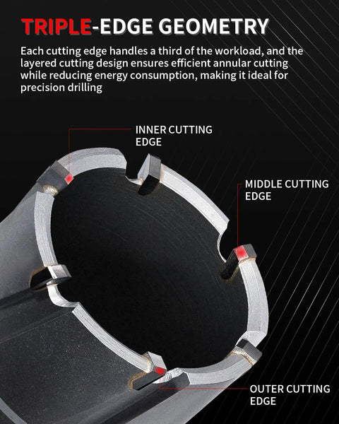 5 8 X 1 3 8 Inch Carbide Tip Annular Cutter for Stainless Steel and Hard Iron displaying triple-edge geometry for efficient cutting.