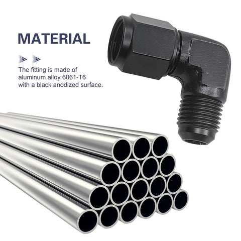 WZP 2-pack 6AN female to 3/8 barb 90-degree hose swivel fittings, aluminum, black