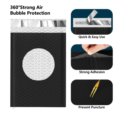 Black 4x8 Inch Bubble Mailers 50 Pack Padded Envelopes With Strong Adhesion And Cushioned Protection for jewelry shipping