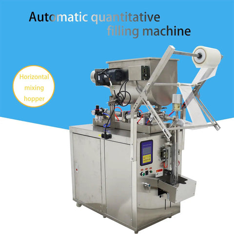 Industrial Grade Game Changer Automatic Paste And Liquid Filling Machine With Quick Mix Hopper For Thick Sauces Honey Olive Oil Vinegar Auto Bag Sealer Plus Cutting System 110V, stainless steel, horizontal mixing hopper