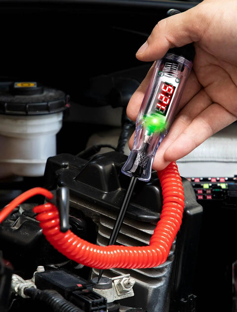 All Purpose Automotive Test Light With 5-120V LED Digital Voltage Display, Circuit Tester With Voltmeter And Dual Color Polarity Indicator, Long Probe Electrical Test Pen For Car, Truck, RV Fuse Checker in engine bay