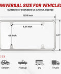 Stainless Steel License Plate Frame With Screws, Slim Chrome Silver Finish, 6 x 12 Inches, Universal Fit For Cars And Vans