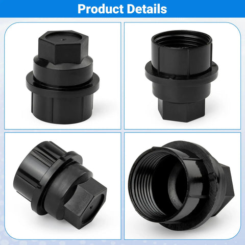 Close-up of black lug nut covers from 24 Pcs Lug Nut Covers Wheel Center Caps Set Fits Cadillac Escalade Chevrolet Avalanche Tahoe GMC Savana Yukon And Express Vans For A Clean OEM Look On C1500 C2500 C3500 From 1990s To 2000s