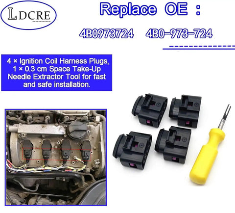 Ignition Coil Connector Repair Kit For VW And Audi 4B0973724 with plugs and extractor tool for 1997-2016 models