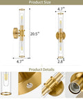 Battery Operated Wireless Wall Sconces With Remote 2 Pack Gold Dimmable Glass Wall Lights with dimensions and details