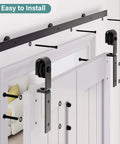 Installation view of Carbon Steel Bifold Barn Door Hardware Kit For 32 Inch Closet Doors 3ft Track Smooth Quiet Black