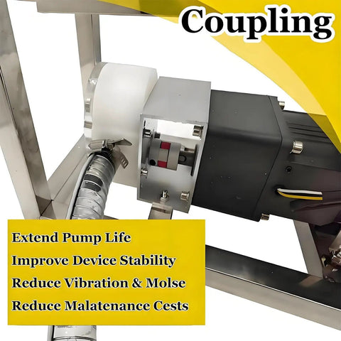 Electric Viscous Liquid Transfer Pump With Adjustable Speed For Honey And Peanut Butter And Sesame Paste Delivers 6 To 10 L Per Minute 96 Ml Per Rev CAM Rotor Stainless Steel Beast Of A Paste Pump Built For Thick Semisolids, stainless steel coupling
