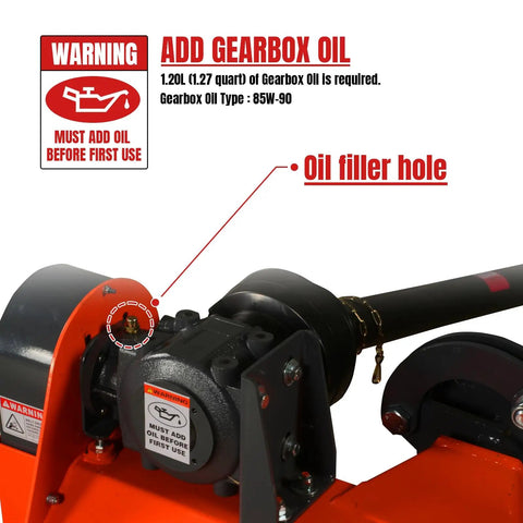 Gearbox oil filler of 65 Inch PTO Driven 3 Point Hitch Offset Flail Ditch Bank Mower For 30 To 60HP Cat 1 Tractors, 85 Inch Offset