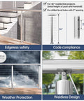 2 Pack Round Cable Railing Posts 36 Inch High 2.36 Inch Diameter Heavy Duty Brushed Stainless Steel Pre Drilled Level Holes