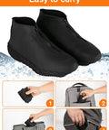 Waterproof Silicone Shoe Covers Overshoes With Non Slip Grip For Men Women Kids, black, showcasing portability steps.
