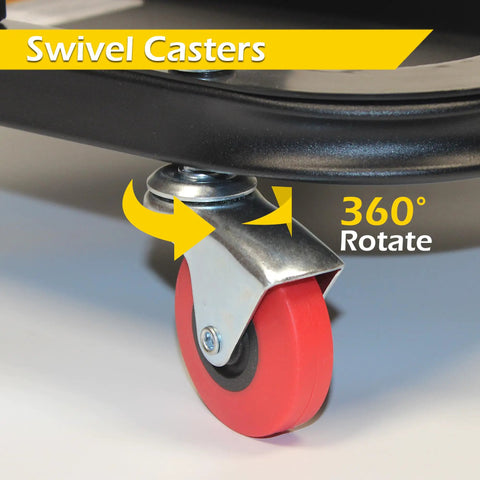Mechanics Garage Creeper Seat And Stool Combo 300 LB Capacity, 5 Wheel Mobile Workshop Chair That Transforms From Creeper To Stool, Durable Build, Easy Rolling For Cars, Tools, And DIY Projects. swivel caster close-up