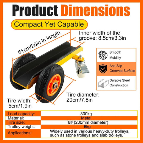 Straight Up Heavy Duty Drywall Mover Panel Dolly With Fly Gliding Wheels dimensions and specifications, showcasing size and materials.