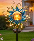 Outdoor Light Stakes for Garden Decor With Blue Metal Sun Crackle Glass Globes Waterproof 30 LED Pathway Lawn Yard Patio Lights Warm Fixed Glow Perfect Gift for Women and Moms