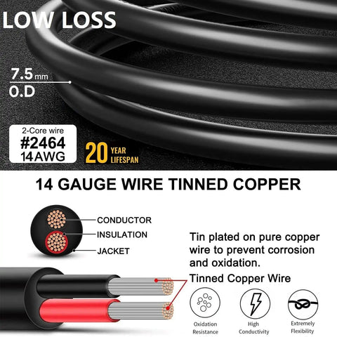 Close-up of 14AWG tinned copper wire with insulation, part of 30 Foot Go-To Solar Panel Extension Cable 14AWG 8mm DC Plug Fits Explorer Series 1000 500 300 240 160 And Bluetti EB3A EB70 EB70S AC50S Portable Power Stations