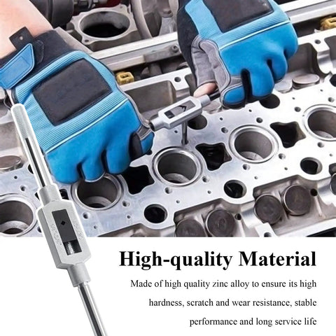 Mechanic using Adjustable Tap Wrench With Reamer Holder 1/4 To 3/4 Inch Capacity on engine block, durable hardened jaws