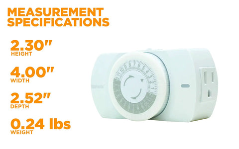 Solid As A Rock Plug In Mechanical Timer For Lamps And Appliances Delivers 24 Hour Analog Dial Control measurement specifications