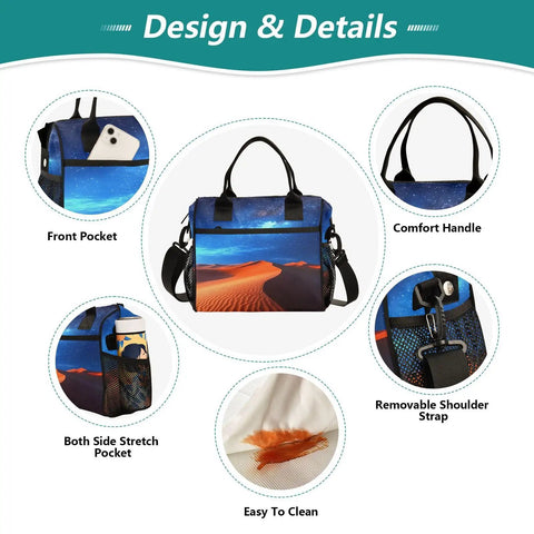 Design features of Desert Sky Large Cooler Bag Portable Leakproof Insulated Lunch Tote For Gals Holds 18 Cans Soft Cooler