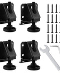 Four Pack Adjustable Furniture Leveling Feet Heavy Duty Support Up To 2000 Lb Capacity With 0 To 2.6 Inch Height Adjustment And Black Finish With Durable Zinc Plated Construction And Anti Slip Floor Protectors For Stable Level Surfaces. Black furniture leveling feet set with screws and wrench