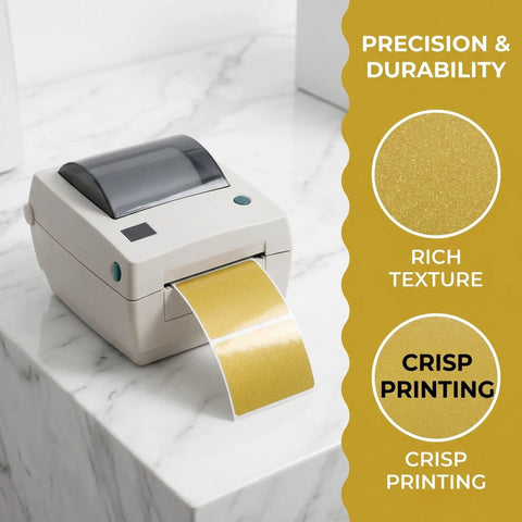 Printer with Golden Thermal Label Paper for Shipping And Mailing Self Adhesive Labels With Smooth Surface That Resists Blackening