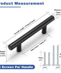 Diagram of 30 Pack Matte Black Stainless Steel Cabinet Handles For Cabinets And Drawers With 3 Inch Hole Center and screws