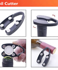 Air Pressure Pump Corkscrew Set All In One With Foil Cutter close-up showing dual-blade design and operation on wine bottle.