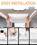 4 Pack 11 Inch Square Recessed LED Ceiling Downlights With Junction Box installation steps illustrated and ceiling placement
