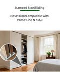 Sliding Door Roller Kit For Top Hung Wardrobe And Closet Doors, Five Piece Replacement Set With Front And Rear Rollers shown installed on a closet.
