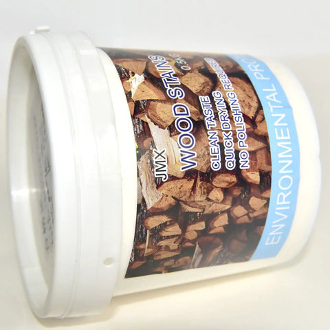 Water Based Wood Stain And Sealer reduces the grind for indoor outdoor finish jobs, shown in white container with label.