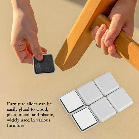 Applying 12 Piece Self Adhesive Furniture Sliders Set For Carpet And Hardwood Floors Reusable Glide Pads to chair leg.