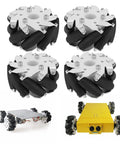 Beefy 100Mm Mecanum Omni Wheels 4 pack with nine rollers each for robot cars, includes installed wheel view on chassis
