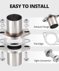 Beefed Up Two Bolt Exhaust Flange Repair Piping Kit Built With Tough As Nails 304 Stainless Steel showing exhaust flange, gasket, and hardware.