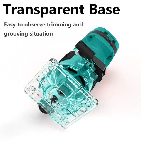 Transparent base of Compact Palm Wood Router Kit With 32000 RPM No Load Speed, Six Wood Bits, One Quarter Inch Collets shown