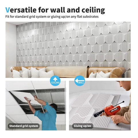 Big 3D Diamond Pattern PVC Wall Panels 19.7 By 19.7 Inches White Pack Of 12 Tiles For Fast DIY Interior Decor Real Textured Look Easy Install Covers Large Areas