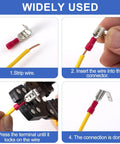 Step-by-step use of All In One Quick Disconnect Piggyback Spade Connector Kit For 22 10 AWG Wires on yellow wire