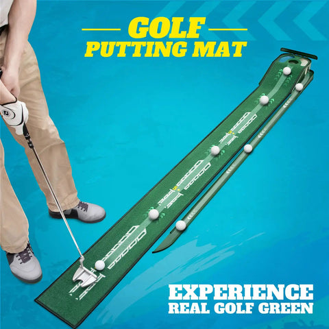 Indoor And Outdoor Golf Putting Mat With Realistic Green Speed And Dual Hazard Velvet Surface Ball Return 8ft Practice Putting Mat